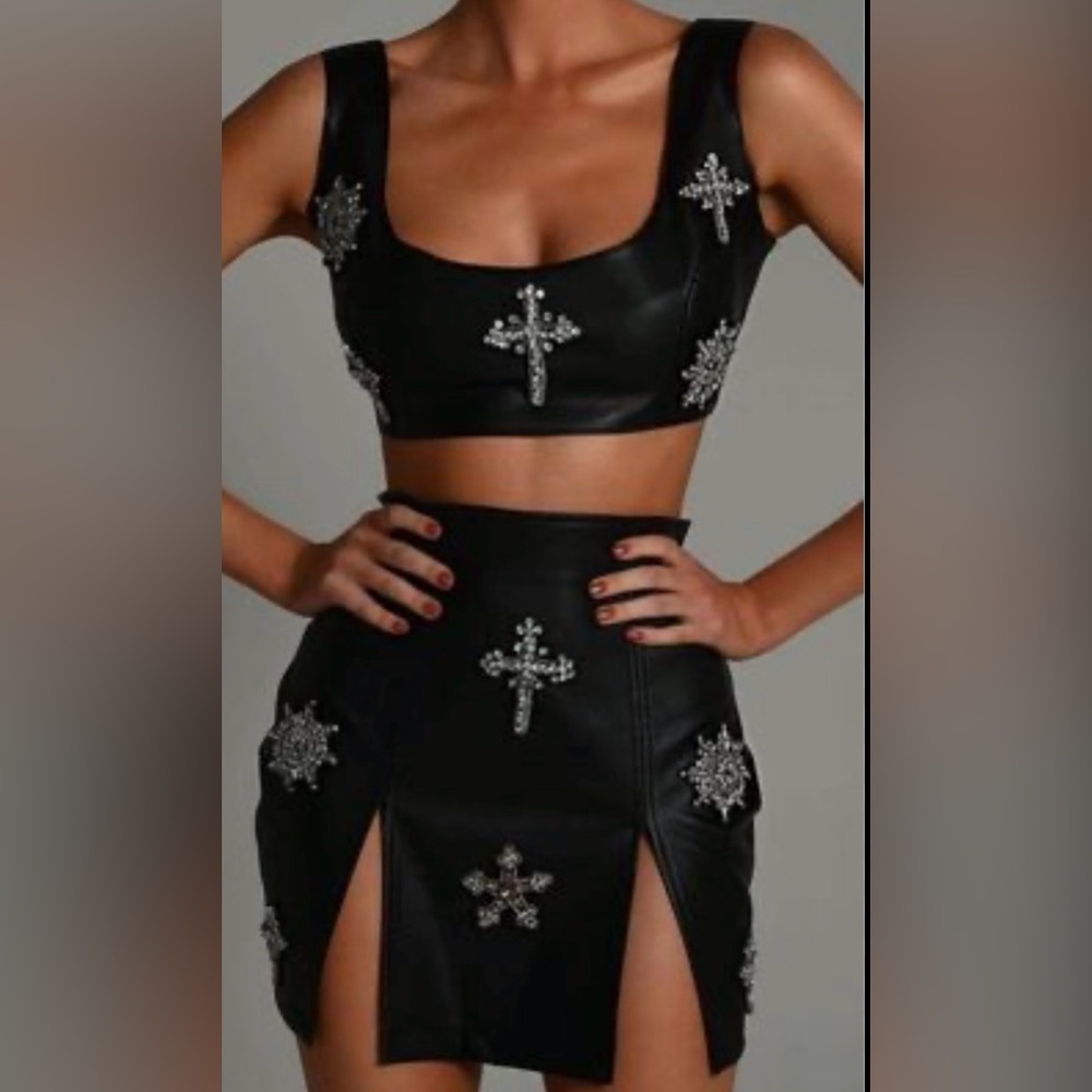 Black Embellished 2 piece set skirt size XS